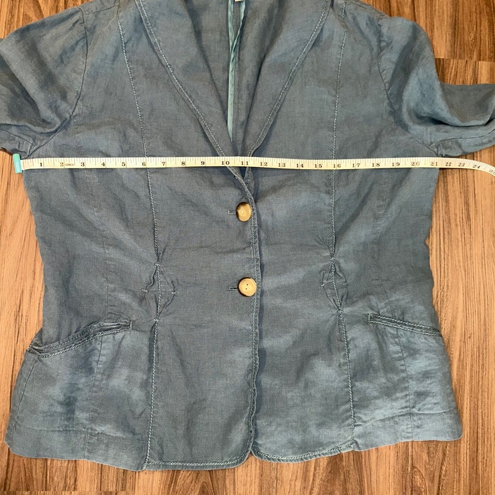 J. Jill Women's 100% Linen Blue Blazer Jacket Size L Lightweight Button Front - Picture 7 of 8